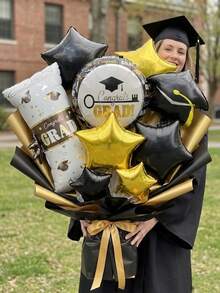 9pcs/Set 2026 Graduation Party Bouquet Decor Balloons, Including Diploma Shaped Foil Balloon, 18" Round Graduation Congrats Balloon, 18" & 10" Black/Gold Star Shaped Balloons, Suitable For Graduation Ceremony, 2026grad, Classof2026, Decorative Props - View 8
