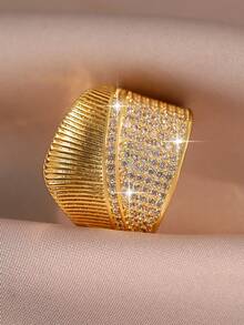 1pc Gorgeous Big Geometry Shiny Cubic Zirconia Wedding Rings,Elegant Romantic Unique Design Adjustable Ring,Suitable For Daily Wear,Engagement Banquets Clothing Jewelry Accessory And Gift - Yellow Gold - View 8