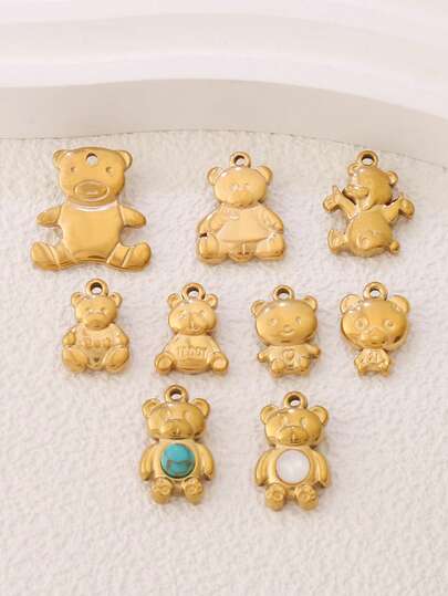 2pcs Stainless Steel Cute Bear Pendant Findings Fashion 18K Gold Plated Charms For DIY Jewelry Making Supplies Accessories