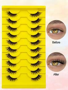 Rikuaild 10 pares de pestañas postizas de ojo de gato transparentes de media pieza, de aspecto natural, suaves y esponjosas, adecuadas para uso diario, maquillaje de fiesta, maquillaje del Día de San Valentín - Medias Pestañas Postizas - Ver 2