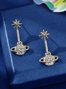 一对镶钻银色星球耳钉，适合学生、派对、日常佩戴，亦可作为礼物赠送。 - 銀色 - 查看 4