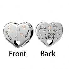 1 Exquisite 925 Sterling Silver Heart-Shaped Aunt And Nephew Pendant Bead DIY Souvenir For Both Men And Women's Birthdays - Silver - View 6