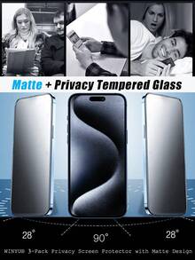 Bộ 3 miếng dán màn hình cường lực mờ, độ cứng 9H, chống nước, chống trầy xước, viền chống vỡ, tương thích với iPhone 11/12/13/14/15/15Pro/15Plus/15Pro Max/16/16Pro/16Plus/16Pro Max/17/17Pro/17Pro Max/17e - màu đen - Xem 4