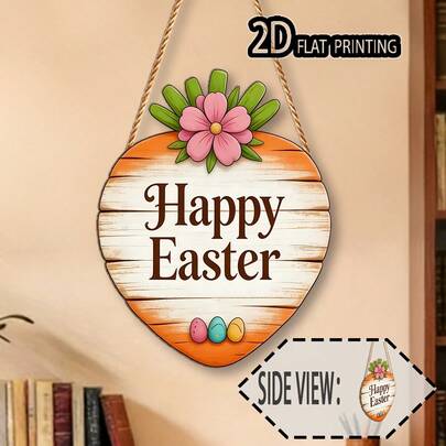 1pc "Happy Easter" Carrot Wooden Sign, Carrot Wooden Plaque, Wall Decor, Home Decor, Holiday Decor, Easter Decor, Holiday Gift, Suitable For Outdoor Porch, Garden, Doorframe, Farmhouse, Bedroom, House Sign - Rope Included