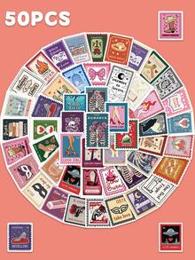 50pcs Book Trope Stamp Sticker Aesthetic Cool Decal For Phone Case Laptop Luggage Computer Fridge Closet Wallet Guitar Skateboard Magazine DIY Decal Sticker PVC HD Printing - 1 Set - View 11
