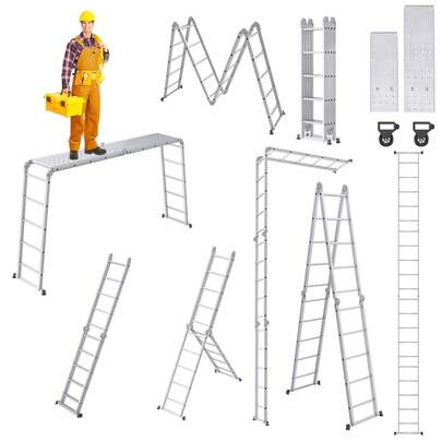 Multifunctional Aluminum Ladder With Platform, Multifunctional Folding Ladder, Work Ladder, Household Ladder