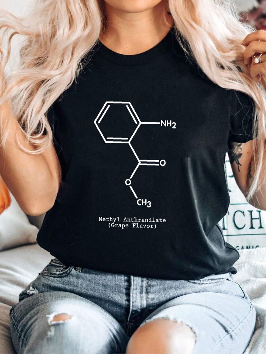 Women T-Shirt Print Grape Flavor Molecule Shirt Methyl Anthranilate Purple Soda Vape Shop Tee - màu đen - Xem 1