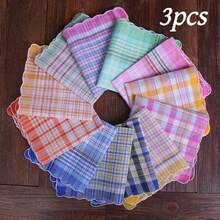 Pañuelo a cuadros con borde en forma de media luna, pañuelo a cuadros retro como regalo, toalla vintage absorbente, pañuelo de estilo antiguo, pañuelo a cuadros para mujer, toalla de sudor de alta absorción para hombre, toalla de viaje, regalo de boda - Multicolor - Ver 13