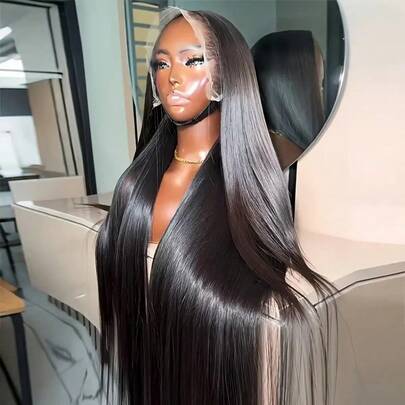 20 Inch Black Straight Lace Front Wig For Women - Pre-Trimmed - High Density Mixed Fiber - Heat Resistant - Matte Finish