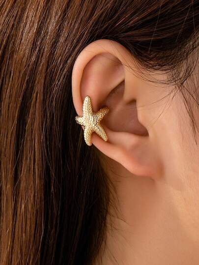 1 pieza Orejera con forma de estrella de mar, pendientes de clip con tema oceánico para mujeres, pendientes de clip con forma de estrella de mar de vida marina adecuados para atuendos de playa y vacaciones