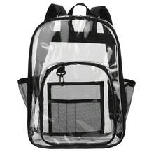 Large Heavy Duty Clear Backpack Waterproof See Through Plastic PVC For School UK - Transparent & Black - View 3