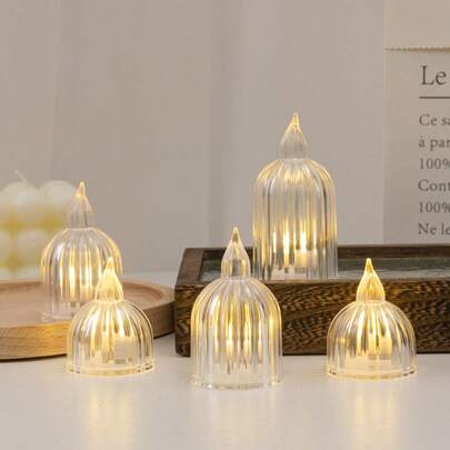 6/24pcs Plastic Square/Round Candy Lights LED Lights + Exquisite Texture, Transparent Cylindrical Candles With Realistic Flame Top + Detailed Textured Shell, To Create Warm Holiday Atmosphere, Suitable For Valentine's Day, Thanksgiving, Home Holiday Decor, Small Party Decoration