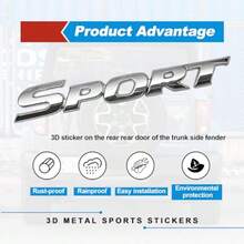 1PCS 3D Sport Sticker Trunk Side Fender Rear Tailgate Car Exterior Decoration Accessoriesilgate Ersonalise 3D Metal Auto Badge Stickers For All Car Truck SUV Silver - 銀色 - 查看 4