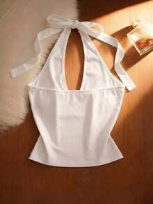 Áo hai dây croptop dễ thương cho nữ - Màu trắng, cổ chữ U, họa tiết quả anh đào 3D, nơ phía sau. - trắng - Xem 3