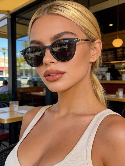 Polarized Sunglasses Women Retro Round Metal Black Fashion Glasses Classic Outdoor Sports Cycling Glasses Travel Beach Holiday Driving Fishing Summer UV Protection Sunglasses