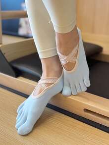 1/3/6 Pairs Women Yoga Socks, Non-Slip Pilates Socks For Beginners, Breathable Five Toe Socks For Indoor Sports, Dance, Ballet Style With Lace Ribbon, Lightweight Spring/Summer Version - Multicolor - View 7