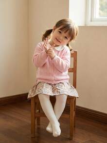 Girls Knitted Cardigan Long Sleeve Sweater Hollow Lightweight Jacket, Spring/Summer/Autumn - Pink - View 3