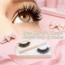 Self-Adhesive Natural Curly Eyelashes, Reusable False Lashes, Easy To Apply, No Glue Required, Lightweight & Comfortable, Natural Look For Everyday Makeup - Black - View 2