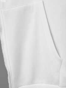 新款女士基础款藏蓝色拉链连帽抽绳宽松卫衣，秋冬款 - 白色 - 查看 4