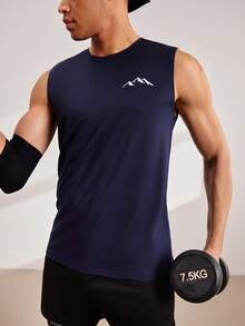 Driftmere Men's Graphic Print Sleeveless Casual Tank Top, Summer - Navy Blue - View 3