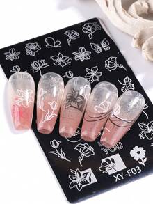 1pc Flower Nail Stamping Plate Tulip Spring Summer Flower Butterfly Image Steel Plate Y2K Nail Template DIY Printing Stencil Manicure Accessory Tool - Silver - View 3