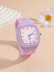 1 件果冻方形石英表，时尚钟表，适合青少年、日常使用或节日礼物 - 紫色 - 查看 7