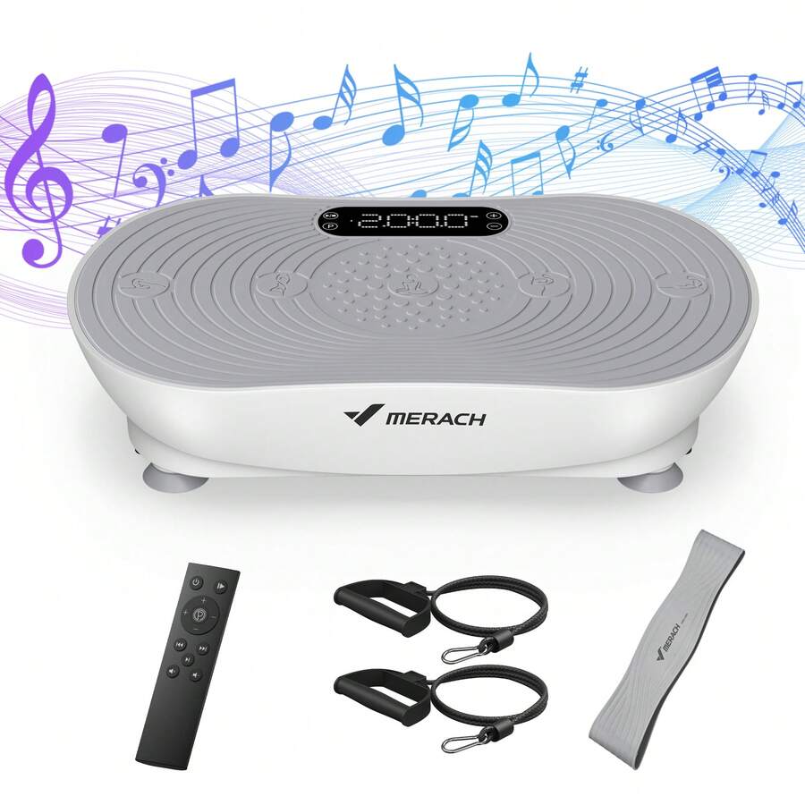 MERACH Vibration Plate Exercise Machine, Vibrating Platform For Lymphatic Drainage Weight Loss Muscle Activation, Full Body Home Exercise Equipment With LED Touch Screen Bluetooth Pull Cord - 查看 1
