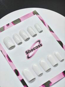 10 piezas de uñas cuadradas hechas a mano, estilo Y2K Baddie, color nude y blanco para fiestas y festivales musicales, adecuado para mujeres y niñas, incluye herramientas, gran regalo para las uñas de las damas - Blanco - Ver 2