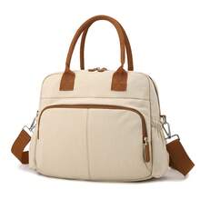 1 Peça Bolsa Tote Casual Feminina Colorblock, Material de Nylon Impermeável, Fechamento com Zíper Multicompartimento, Estilo Minimalista Casual, Bolsa de Mão e Ombro, Adequada para Trabalho, Escola e Viagens Curtas - Caqui - Visão 2