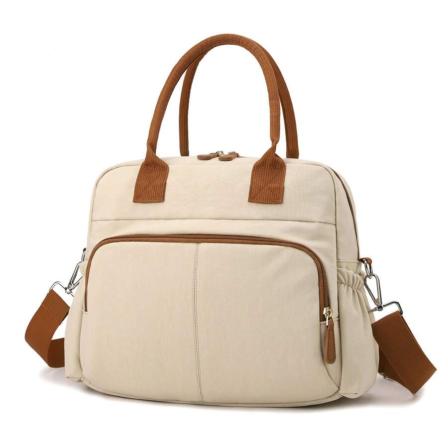 1 Peça Bolsa Tote Casual Feminina Colorblock, Material de Nylon Impermeável, Fechamento com Zíper Multicompartimento, Estilo Minimalista Casual, Bolsa de Mão e Ombro, Adequada para Trabalho, Escola e Viagens Curtas