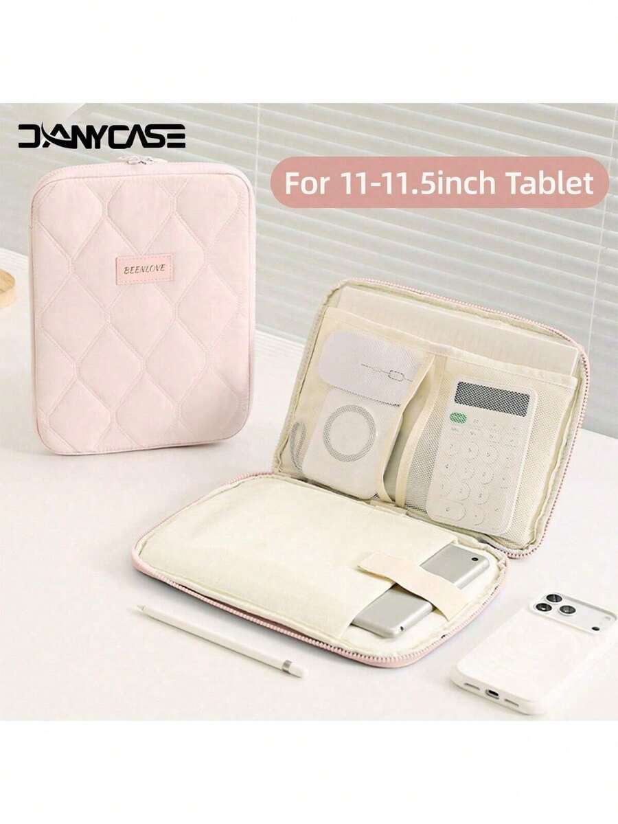DANYCASE 适用于11英寸平板电脑的保护套，适用于Air、Pro等机型，带提手、口袋、公文包式便携提手套、拉链套、防震保护套、笔记本电脑包、电脑套、防水旅行必备品、男士笔记本电脑包、女士笔记本电脑包 - 淺粉色 - 查看 1