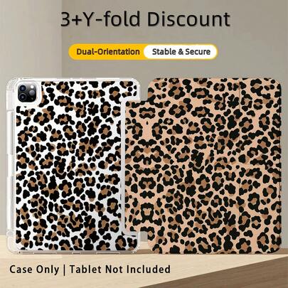 1pc 3+Y-Fold Tablet Case, Leopard Print Pattern, Multiple Support Methods, Compatible With Huawei MatePad SE 11", MatePad 11 Inch, MatePad Pro 12.2 2024, Honor Pad X9A 2025, Honor Pad 9, Honor Pad X9 Pro 2025, Pad 6, Pad SE 11", Pad 2 Pro 12", Pad 2 11", Galaxy