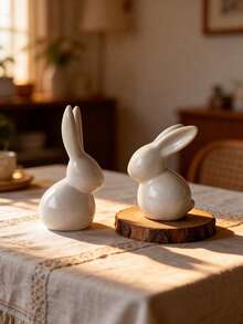 1 peça de coelho de cerâmica - Estilo minimalista e fofo, ideal para decoração de Páscoa, decoração de mesa, decoração de aparador na entrada da sala de estar, decoração de festas de fim de ano, presente perfeito - Multicolorido - Ver 2