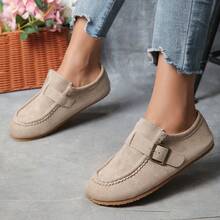Women's Retro Suede Mules, Buckle-Strap Slip-On Clogs, Round-Toe Casual Loafers, Comfortable Flat Shoes For Everyday Wear. - 卡其色 - 查看 2