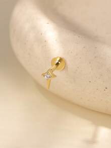 EleRunis 1PC 925 Sterling Silver Star Moon Flat Back Cartilage Helix Piercing Fine Jewelry For Daily Wear Wedding Party Engagement Anniversary Valentine's Day - Gold - View 6