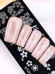 1pc Sakura Flower Nail Stamping Plate Cherry Blossoms Plum Blossoms Spring Flower Butterfly Image Steel Plate Y2K Nail Template DIY Printing Stencil Manicure Accessory Tool - Silver - View 10