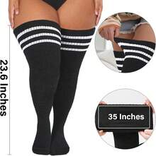 Plus Size Thigh High Socks Women Thigh High Stockings Soft Over Knee Socks Thick Leg Warmers Valentines Day - Black & 3white - View 2