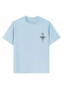 Tween Boy Casual Graphic Print Crew Neck Short Sleeve T-Shirt, Summer Top - Baby Blue - View 8