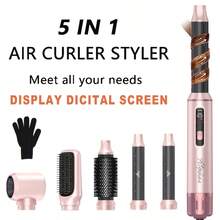 ATOPSKINS 2026 Upgraded 5-In-1 Multi-Functional Styling Tool (Curling Iron + Hair Dryer + Hot Air Brush + Straightening Brush) | 5 Detachable & Interchangeable Heads + 3 Temperature Settings + LED Digital Temperature Display & Precise Adjustment | Automatic Curling, Salon-Level Curls/Waves/Straight/Smooth | Voluminous Bangs - Pink - View 13