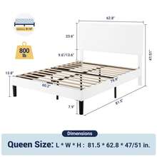 Allewie Full/Queen/King Bed Frames With Adjustable Headboard, Modern Boucle Upholstered Platform Bed With Solid Wooden Slats Support, No Box Spring Required, Easy Assembly,White - 白色 - 查看 8