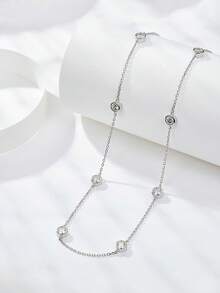 1pc 925 Silver 1.8ct Moissanite Necklace, 4.0mm Round Moissanite Layered Necklace, Suitable For Party, Vacation, Christmas, Halloween, Women's Jewelry Gift - Silver - View 3