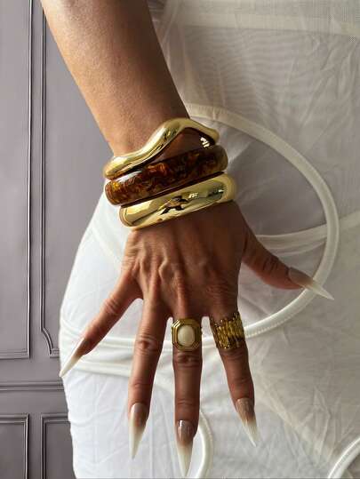 Set de 3 pulseras, pulsera ancha de color dorado, pulsera ancha, pulsera gruesa, set de pulseras, pulsera ancha, pulsera de mujer, regalo para ella