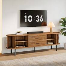LITTLE TREE 70" Mid-Century Modern TV Stand,Entertainment Center With Sliding Tambour Door, Drawers And Adjustable Shelves, Long Fluted Media Console Television Stand Cabinet, Walnut - Quả óc chó - Xem 9