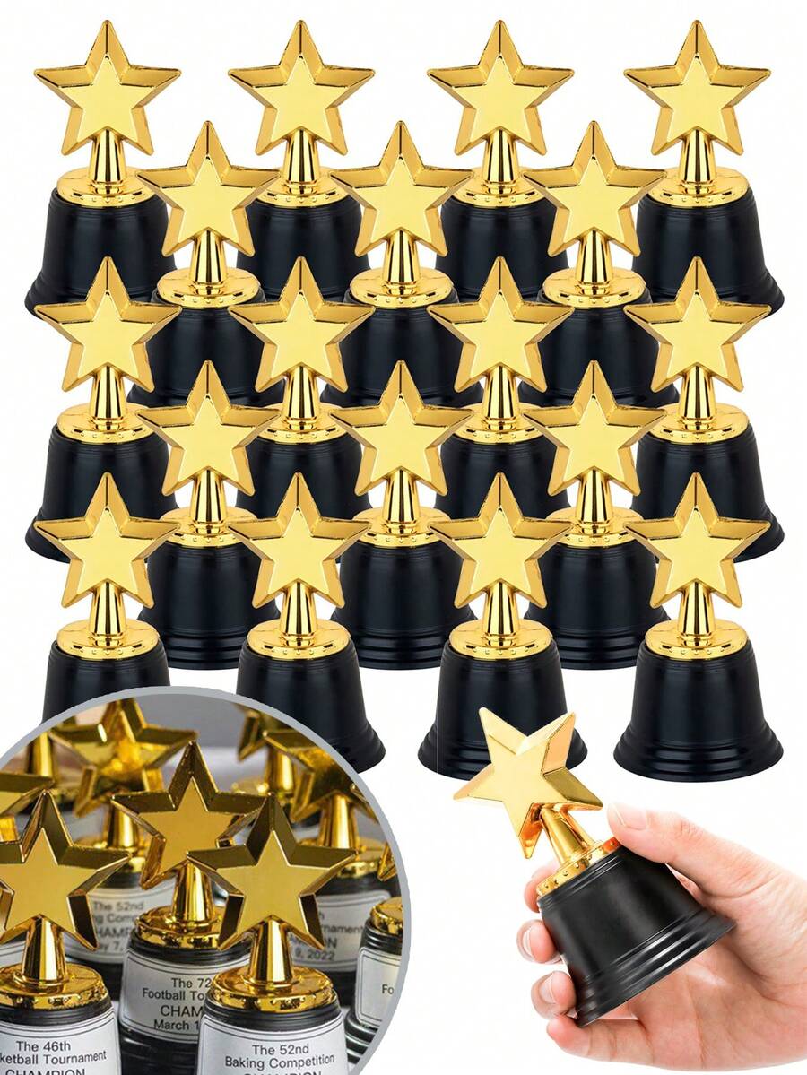 4个迷你镀金星形奖杯，金色奖杯，迷你优胜奖杯，适合返校季、体育赛事和比赛的金色参与奖杯、派对礼品、开学奖励、化装舞会和庆祝活动