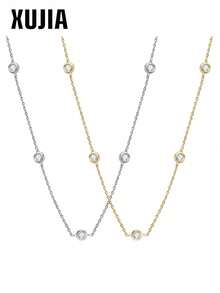 XUJIA 一件时尚简约新娘首饰，925纯银圆形切割，镶嵌2.5毫米（0.06克拉）/4毫米（0.3克拉）莫桑石，配有女士项链，适合万圣节派对、圣诞节、送给女朋友或作为生日礼物。 - NMO-002 - 查看 2