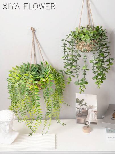 1/2片人造悬挂桉树叶，聚酯纤维材质，人造植物，两种形状可选（A和B），绿色装饰，四季皆宜，适用于学校宿舍、办公室、派对、生日、家居装饰、酒店、餐厅、客厅、卧室、婚礼、厨房和花园装饰，情人节礼物