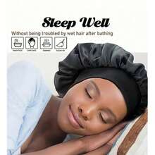 丝绸睡眠帽套装 - 缎面发帽，适合卷发/波浪发质，配有柔软的弹性带（粉色、黑色和金色），轻柔呵护秀发，有效控制毛躁。 - 金色 - 查看 6