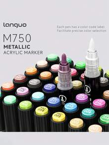 Set de 12/24/48 colores de marcadores de pintura acrílica de doble punta, con puntas suaves y firmes, control inteligente de tinta con cámaras de tinta duales, brillo metálico para escribir en múltiples superficies (modelo/piedra/vidrio/cerámica/madera), adecuado para pintura de figuritas, manualidades DIY, grafiti - Marcadores metálicos - Ver 8