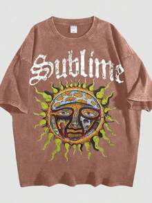 2026 Summer Tops Retro Sun Face Skull Print, T-Shirt, SUBLIM Band Style Free Theme Loose Short Sleeved ShirtLoose And Comfortablesummer Clothes - 咖啡棕色 01 - 查看 1