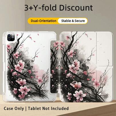 1pc 3+Y-Fold Tablet Case, Floral Pattern, Multiple Support Methods, Compatible With Huawei MatePad SE 11", MatePad 11 Inch, MatePad Pro 12.2 2024, Honor Pad X9A 2025, Honor Pad 9, Honor Pad X9 Pro 2025, Pad 6, Pad SE 11", Pad 2 Pro 12", Pad 2 11", Galaxy